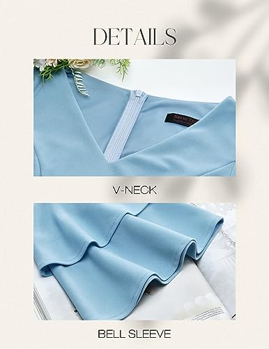 Image of DRESSTELLS Women's Cocktail Dress Summer Wedding Guest Party Vintage 3 /4 Bell Sleeve V Neck A-Line Dress