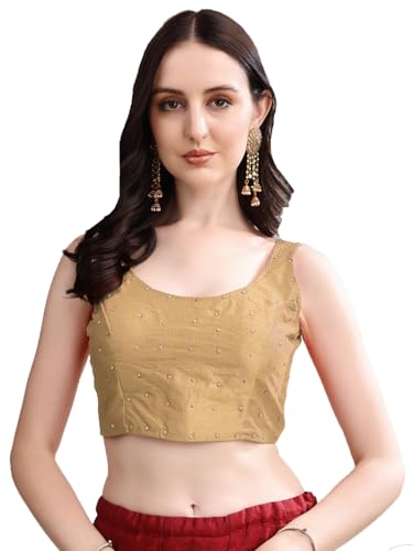 Vihu Fashion Women's Square Neck Silk Sleeveless with Stone Work Readymade Blouse Deal