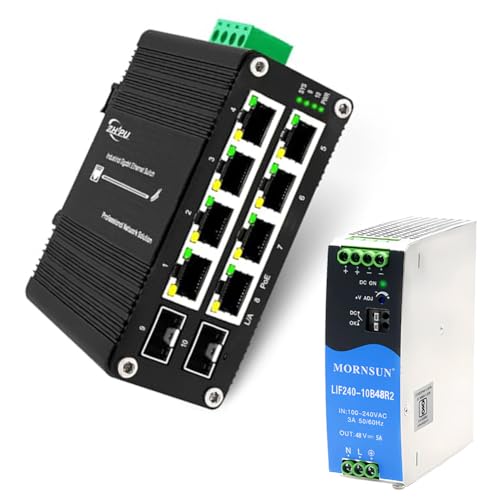 Industrial 8 Port Switch with 48V Din Rail Power Supply miniatura 1