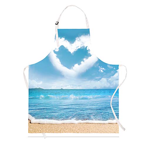 Sevenstars Romantic Clouds Heart Kitchen Aprons for Valentine's Day, Love Ocean Beach Waterproof