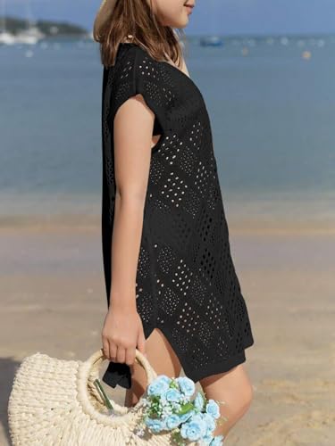 Image of Girl's Cover Up Crochet Swimwear V Neck Knit Summer Beachwear Cover Tops