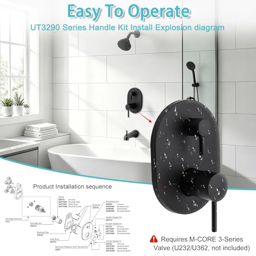Kit de recambio para válvula de ducha UT3290BL en negro mate compatible con Moen Align M-CORE 3-Series, grifería de ducha de 2 manijas, incluye cartucho 1213 para válvulas Moen U232 U362 M-CORE miniatura 4