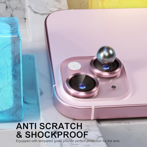 Image of CLITZ Aluminum Alloy Camera Lens Protector Compatible With iPhone 15 and 15 Plus | Anti-Scratch 9H Tempered Glass Film | Case-Friendly Ring Cover for Protection (Pink)