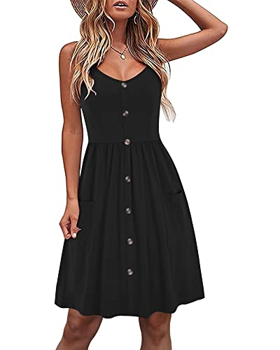 AUSELILY Damen Sommerkleider Schwarz Lässig Spaghetti Träger Kleid...