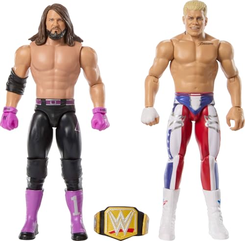Mattel WWE Main Event Showdown Action Figures 2-Pack with Accessory, Series #22 Cody Rhodes vs AJ Styles Collectible Set, 6-inch