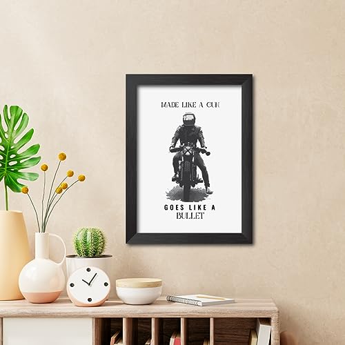 Image of TenorArts Royal Enfield Riding Posters Photo Frame Bikers Bullet Rider Motivational Quotes Laminated Poster Framed Painting with Matt Finish Frames (9inches x 12inches)
