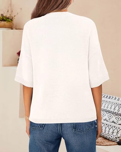 Image of Womens Cardigan Sweaters Short Sleeve 2025 Button Up Y2k Summer Crew Neck Crop Lightweight Knit Shirt Tops