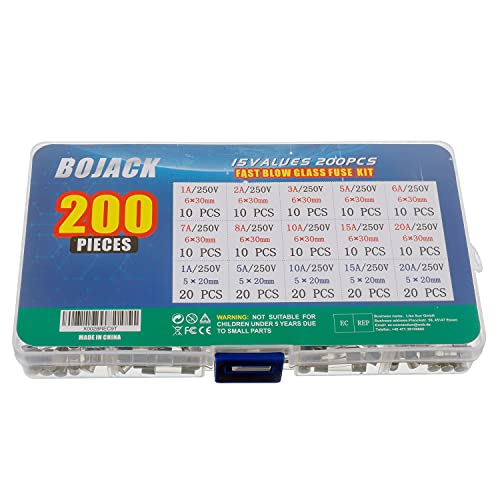Bojack 15 Values 200 Pcs Fast-Blow Glass Fuses Assortment Kit 5X20Mm 250V 1 5 10 15 20A 6X30Mm 250V 1 2 3 5 6 7 8 10 15 20A Amp Packag In A Clear Plastic Box #TOP2