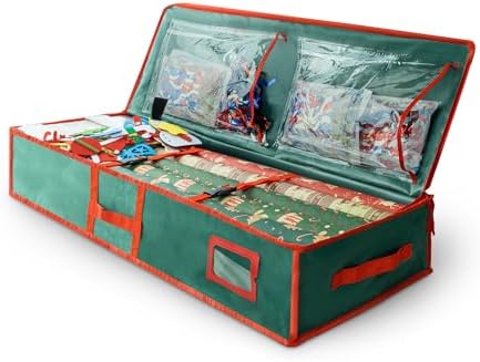 Keplin Aufbewahrungstasche für Weihnachtsbaum und Geschenkpapier, Dekoration mit Tragegurten, Baumtaschen, Geschenkpapier-Organizer, Etiketten und Bänderhalter (Geschenkpapiertüte)
