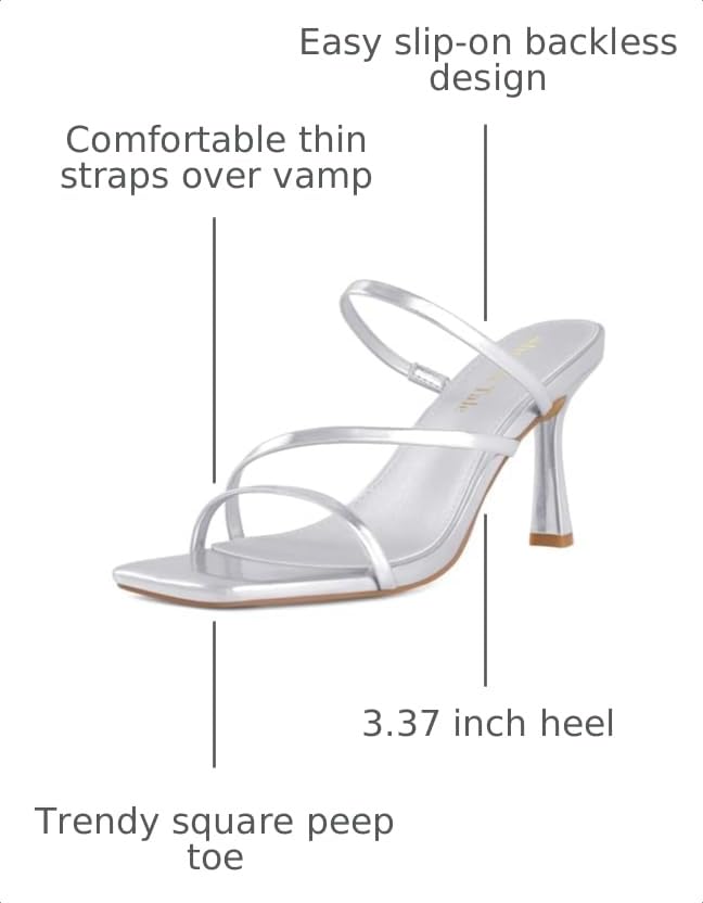 Image of Shoe'N Tale Strappy Kitten Heels For Women Stiletto Mules Square Open Toe Slip On Sandals