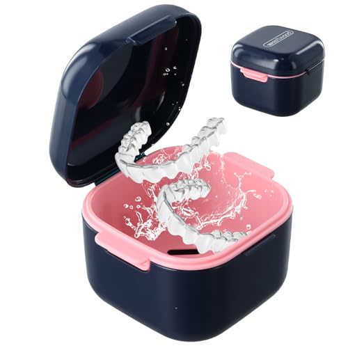 Caja de Prótesis Dental Portátil, Caja para Limpieza y Almacenamiento de Dentaduras Postizas, Retenedores, Aparatos Ortopédicos, Filtro, Baño Dental con Colador Contenedor de Remojo y Alineadores