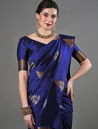 Image of Flosive Women's Dark Color Kanjivaram Silk Saree With Weaving Work