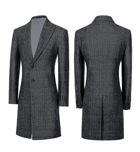Mens Trench Coat Herringbone Wool Peak Lapel Single Breasted Long Slim Fit Pea Coat Business Suit Jacket for Men2