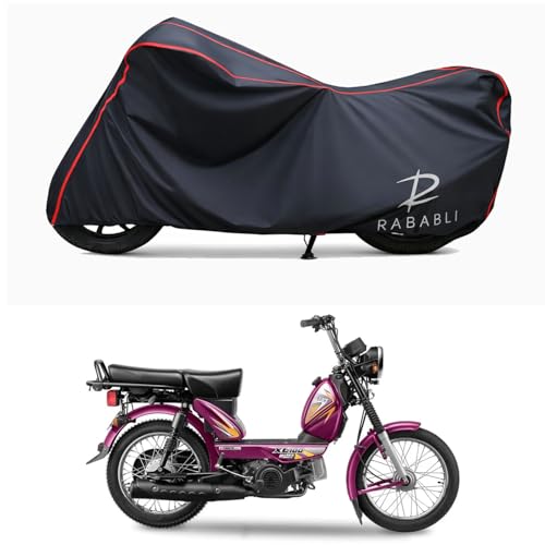 Image of Waterproof Bike Body Cover Compatible for | TVS XL100 Heavy Duty i Touch | Taffeta Fabric, Red Piping Design, Bottom Elastic Fit | Dustproof, Sun UV & Rain Protection for All Bikes