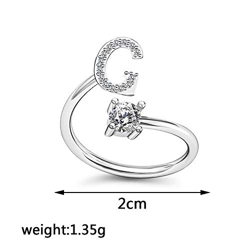 Image of HUJUON Silver Initial Letter Ring for Women. Adjustable Crystal Alphabet Ring,Name Initials Stackable Knuckle Rings A-Z CZ Open Ring