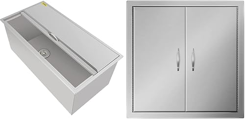 Happybuy Baúl de hielo de 36 pulgadas de largo x 18 pulgadas de ancho x 14 pulgadas de alto, enfriador de hielo de acero inoxidable y puerta de