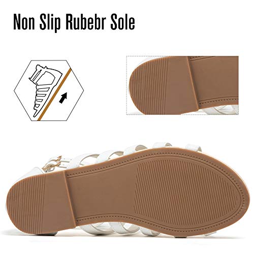 Katliu Women's Gladiator Sandals Slip Resistant Flat Strap Sandal Ankle Zipper Womens Sandals Summer White 7 #TOP4