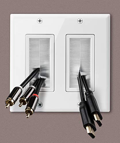 Fosmon 2-Gang Wall Plate, Brush Style Opening Passthrough Low Voltage Cable Plate In-Wall Installation For Speaker Wires, Coaxial Cables, Hdmi Cables, Or Network/Phone Cables - 2 Pack #TOP5