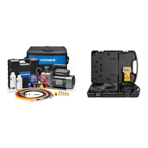 VIVOHOME A2L 7.2 CFM 2 Stage HVAC Vacuum Pump and 4 Way Manifold Gauge Set, Sparkless Motor for R454B R32 R22 R410a, with 220 LBS Electronic Digital Refrigerant Charging Weight Scale with Case
