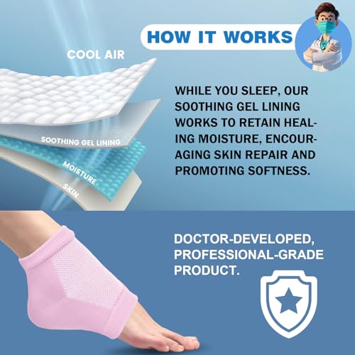 Image of TEAWOO 6 Pairs Pink Moisturizing Heel Socks for Cracked Heel Treatment