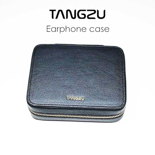 Image of TANGZU Leather Earphone Case, Water-Resistant Portable Earbuds Storage Case for Earphones, Audio Accessories, Eartips and Cables, Black