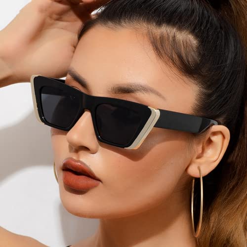 FEISEDY Retro Sunglasses for Women Men Vintage Cat Eye Fashion Metal Square 70s Frame Classic UV Protection Sun Glasses B29662