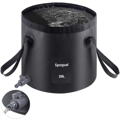 Spopal Collapsible Bucket with Handle 20L, Multifunctional Folding Water Container for Camping, Hiking, Traveling, Fishing, Laundry, Gardening, Waterproof, Durable, Lightweight (Black)