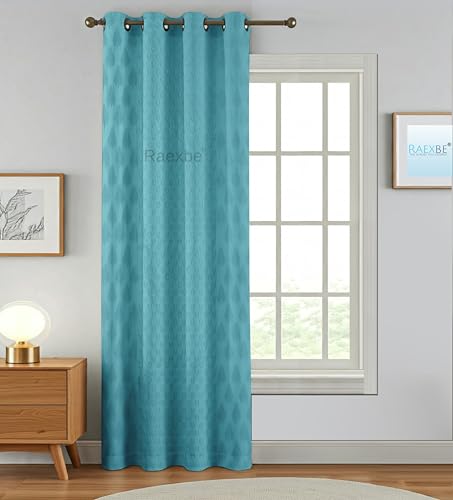 Image of Heavy Long Crush Floral Design Curtains | 7ft Premium Polyester Punching Coin Pattern Curtains for Living Room, Bedroom, Door & Window | Modern Aqua Home Decor Screens | Set of 1 Pieces