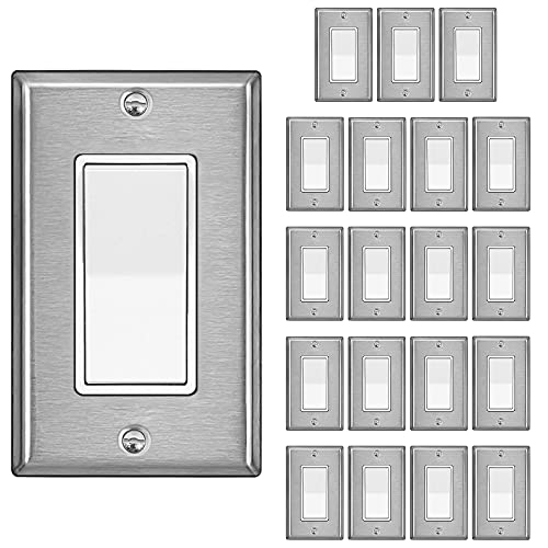 [20 Pack] Bestten 3-Way Decorator Wall Light Switch With Metal Wallplate, 15A 120/277V, On/Off Rocker Interrupter, Ul Listed, White #TOP16