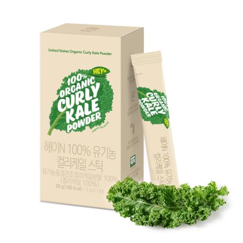 Premium Korean Organic Curly Kale Powder Stick - 100% [New Zealand Kale] | Daily Greens Support | No Prep Needed | Packets for Smoothies, Protein Shakes, Salads, Juice &amp; Meals - HeyN