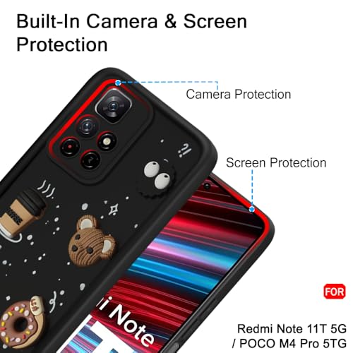 Image of TheGiftKart Back Cover Case for Redmi Note 11T 5G / Poco M4 Pro 5G | Cute Fun Cartoon 3D Bear Coffee Case | Full Camera Protection | Shockproof Cover for Redmi Note 11T / Poco M4 Pro (Silicone, Black)