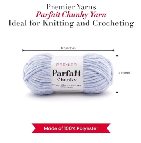 Image of Premier Yarns Parfait Chunky Chenille Yarn 3.5 Oz 6 Super Bulky Weight 3 Pack Bundle with Bella's Stitch Place Holders (Pale Blue)