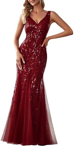 Ever-Pretty Women's Sequin Mermaid Double V-Neck Sleeveless Formal Dress