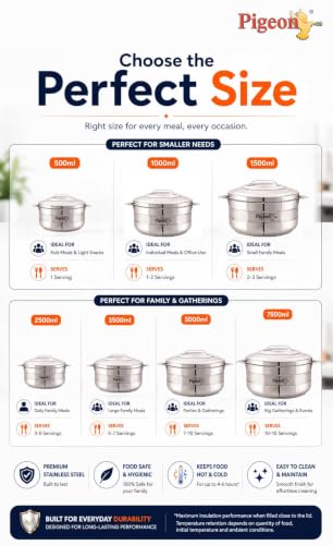 Image of Pigeon Galaxy Stainless Steel Casserole 5000ml | PU Puff Insulated Hot Pot | Keeps Food Hot for Hours | Durable Inner Steel Body | Ideal for Chapati, Rice & Curries