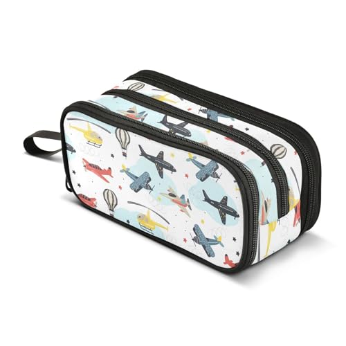 Image of ZAZYXTJ Helicopter Large Capacity Pencil Case 3 Compartment Pen Pouch Storage Canvas Makeup Bag for School Office Teen Girl Boy Men Women