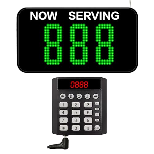 KOQICALL Take a Number System Wireless Queue Calling System Green 3-Digit Ticket Number with 1 Keypad Caller 1 Now Serving Display for Restaurant Office Clinic Bank Waiting Line Management