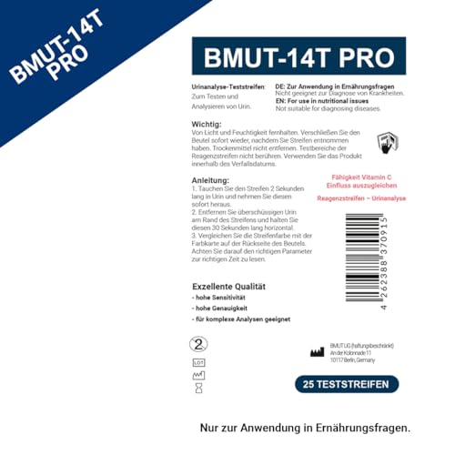 25x Gesundheitstest 14in1 Urin Teststreifen für 14 Indikatoren für Ernährung & Bewusstsein Analyse – Glucose, Keton - Urinanalyse