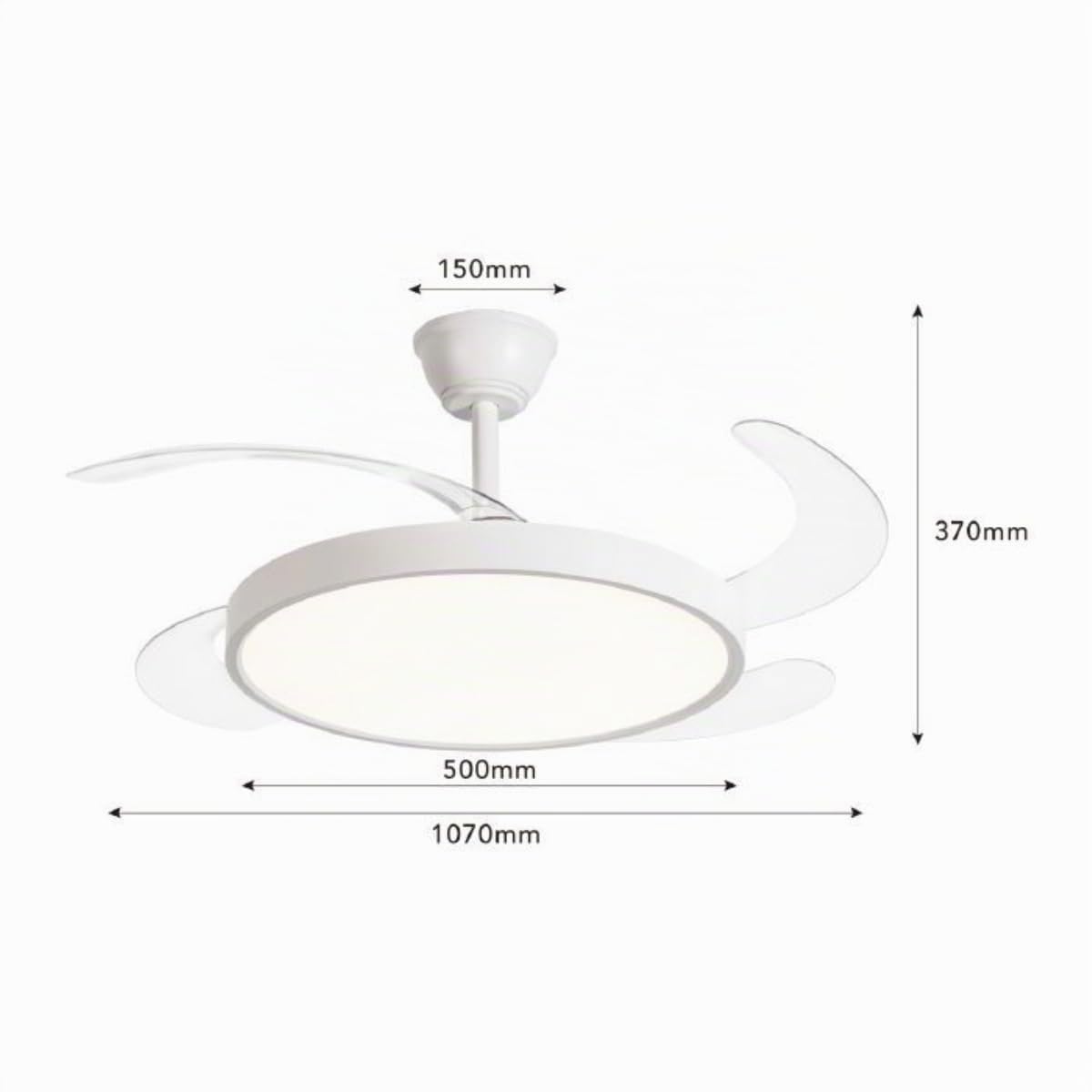 Ventilatore da soffitto con lampada LED integrata 40W dimmerabile con telecomando, pale retrattili invisibili, 6 velocità, funzione estate/inverno, luce calda , naturale , fredda , design moderno