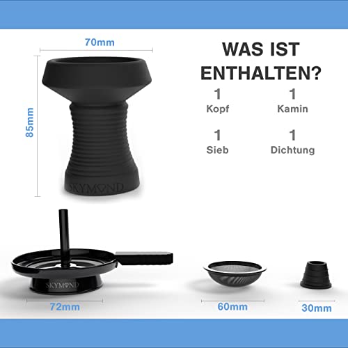 Skymond Shisha Kopf Set mit Sieb, Kopfdichtung und Kaminaufsatz [SpreadHeat-Technology für bessere Hitzeverteilung… – Bild 3