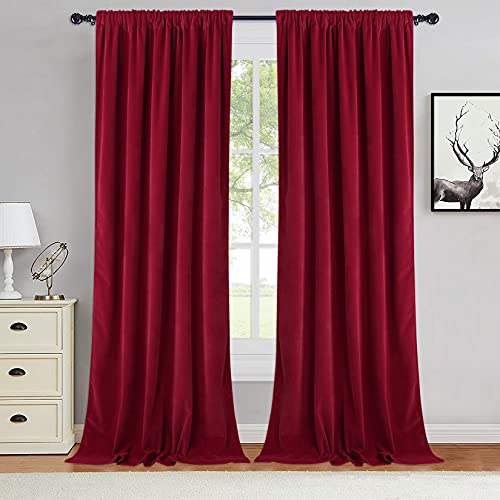 LinTimes Cortinas largas de terciopelo, cortinas fijas para ventana, elegantes cortinas, cortinas opacas de terciopelo, para salón, 106 x 274 cm, color rojo, 2 unidades Cover