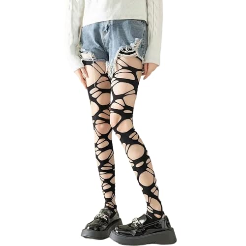 mdgfge Halloween 2 Pair Women's Ripped Tights Gothic Zombie Punk Perforated Stocking Ragged Pantyhose Hosiery Accessories