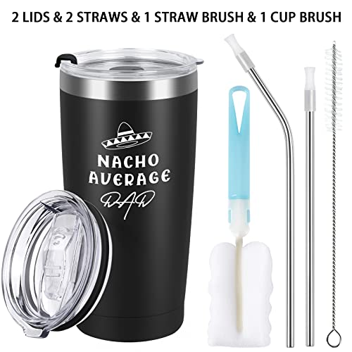 Qtencas Dad Gifts, Nacho Average Dad Stainless Steel Insulated Travel Tumbler, Fathers Day Gift For Dad To Be New Dad Papa Daddy Father Stepdad From Daughters Sons, Dad Christmas Gifts (20Oz, Black) #TOP4