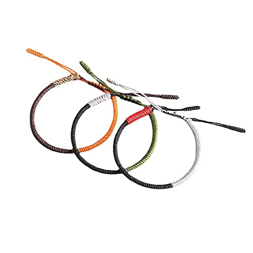 ASUKA Handmade 3 Pièces Bracelet Bouddhiste Tibétain | Protection PORTE-BONHEUR Bracelet d'Amitié | Tressé à la Main | Réglable | Série Complète de 3 Couleurs Différentes