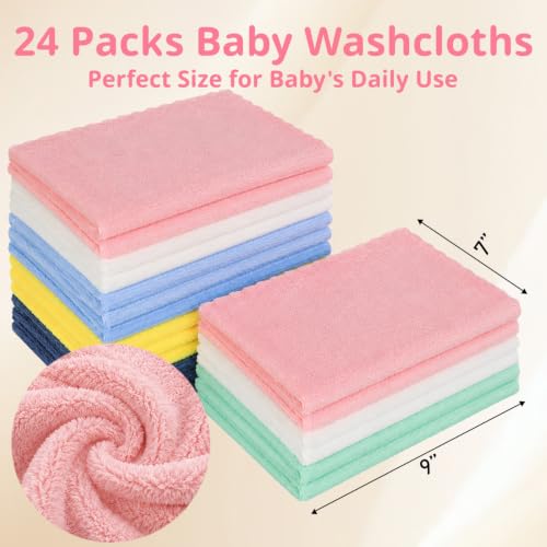 Image of Cuddle Campus 24 Pack Baby Washcloths, 7 x 9 Inch Microfiber Coral Fleece Baby Bath Towels, Ultra Soft Extra Absorbent Face Wash Cloths & Burp Cloths for Newborns Infants Toddlers