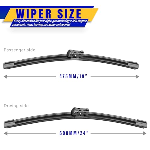 Image of 24 inch 19 inch Front Windshield Wiper blades Replacement for VW Volkswagen Jetta 2011-2023,Passat 2012-2018,Volkswagen CC 2013-2017,Premium All-Season Replacement Automotive Windshield Wipers