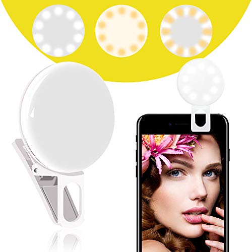 Mini Lumière Selfie Clip Selfie Ring Light pour Tout téléphone Portable [Rechargable] 3 Réglable Niveaux Luminosité pour Photographie, Selfie, Maquillage Live Stream et vidéo Youtube