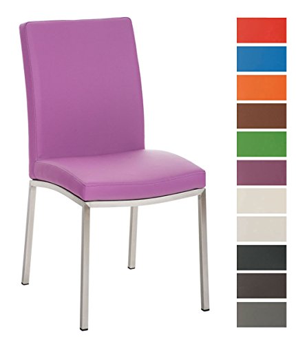 CLP Sedia Pranzo Grenoble in Similpelle E Acciaio Inox I Sedia Soggiorno Imbottita Moderna, Alt. 48 CM I Sedia Tavolo Salotto Moderna Viola