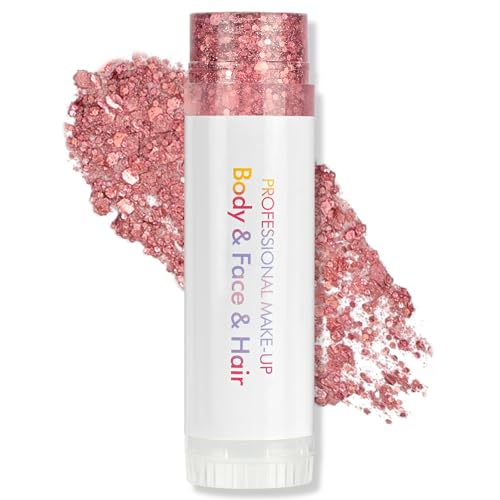 AOOWU Purpurina Cara Gel, 15g Purpurina Gel para Facial y Pelo, Maquillaje Barra con Brillantina, Chunky Glitter Corporal para Halloween Carnaval Festival Masquerade Cumpleaños (1Pc-Rosa Champán)