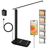 LED Desk Lamp for Office Home, Bright Desk Light with USB Charging Port, Adjustable Dimmable Desk Lamps 5 Modes 5 Brightness, Touch Study Lamp for Nail, Craft, Puzzle, Sewing, Study, Black