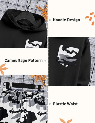 Image of KANGKANG Boys Clothes Two Piece Long Sleeve Hooded Sweatshirt Top Camouflage Sweatpants Fall Outfits Winter Clothes Set 6-16Y